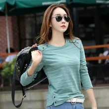 Женская Полосатая футболка с длинными рукавами, тонкая Осенняя хлопковая Футболка Qiuyi Miss Han Ban, Модная приталенная рубашка