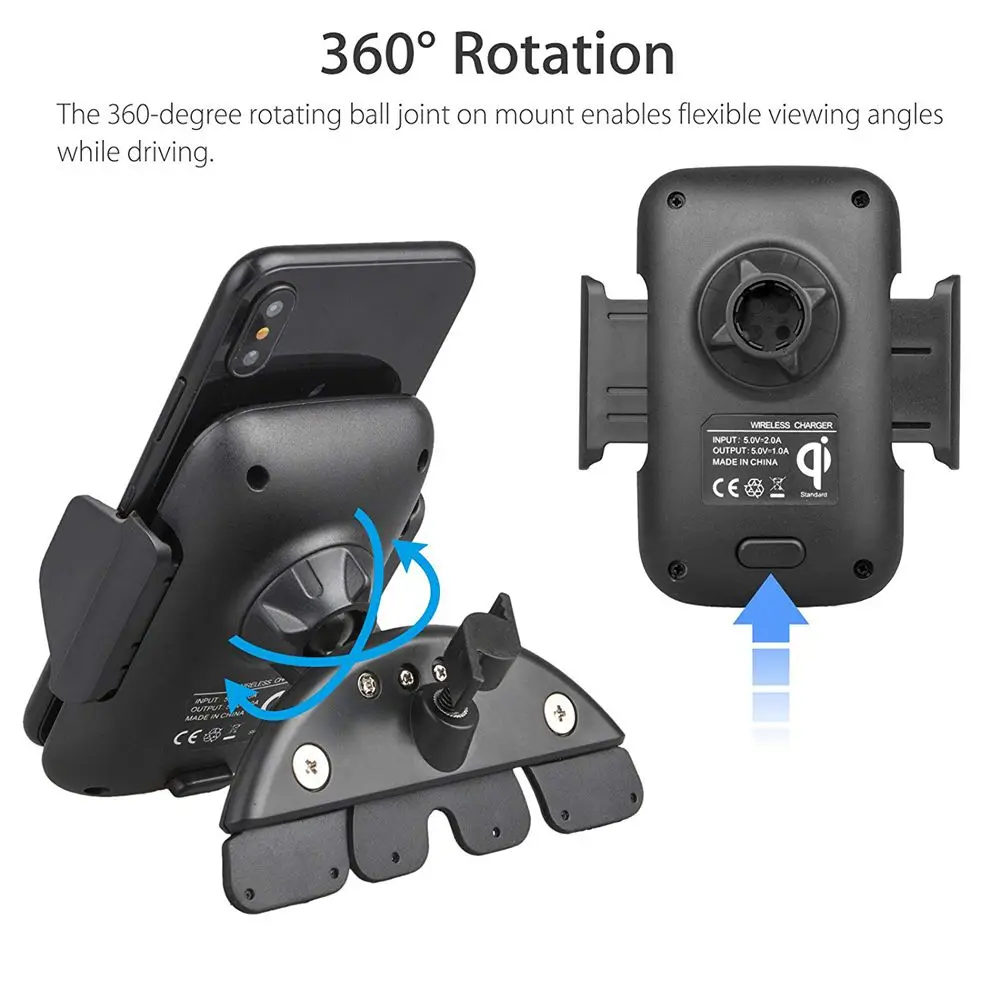 XMXCZKJ Qi Wireless Car Charger For iPhone X 8/8 Plus CD Slot Mount Car Stand Phone Holder Quick Fast Charge For Samsung Note 8