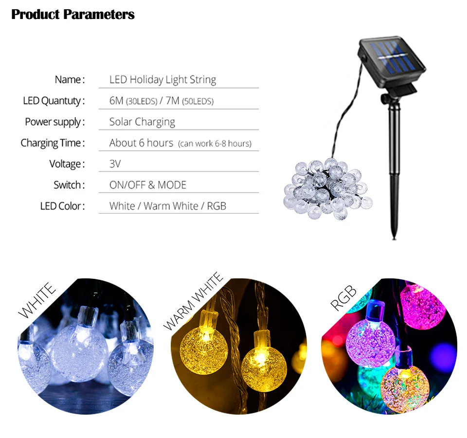 Raindrop Solar Light Lawn Lamp Patio Garden Outdoor Solar LED String Fairy Light Wedding Party Christmas Tree Holiday Decoration (5)