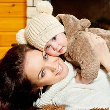 Dual Pom Poms Ball Knitted Baby Caps Boys Girls Toddler Crochet Beanie Hairball Ear Baby Hat Cute Child Caps Winter Hat DS19