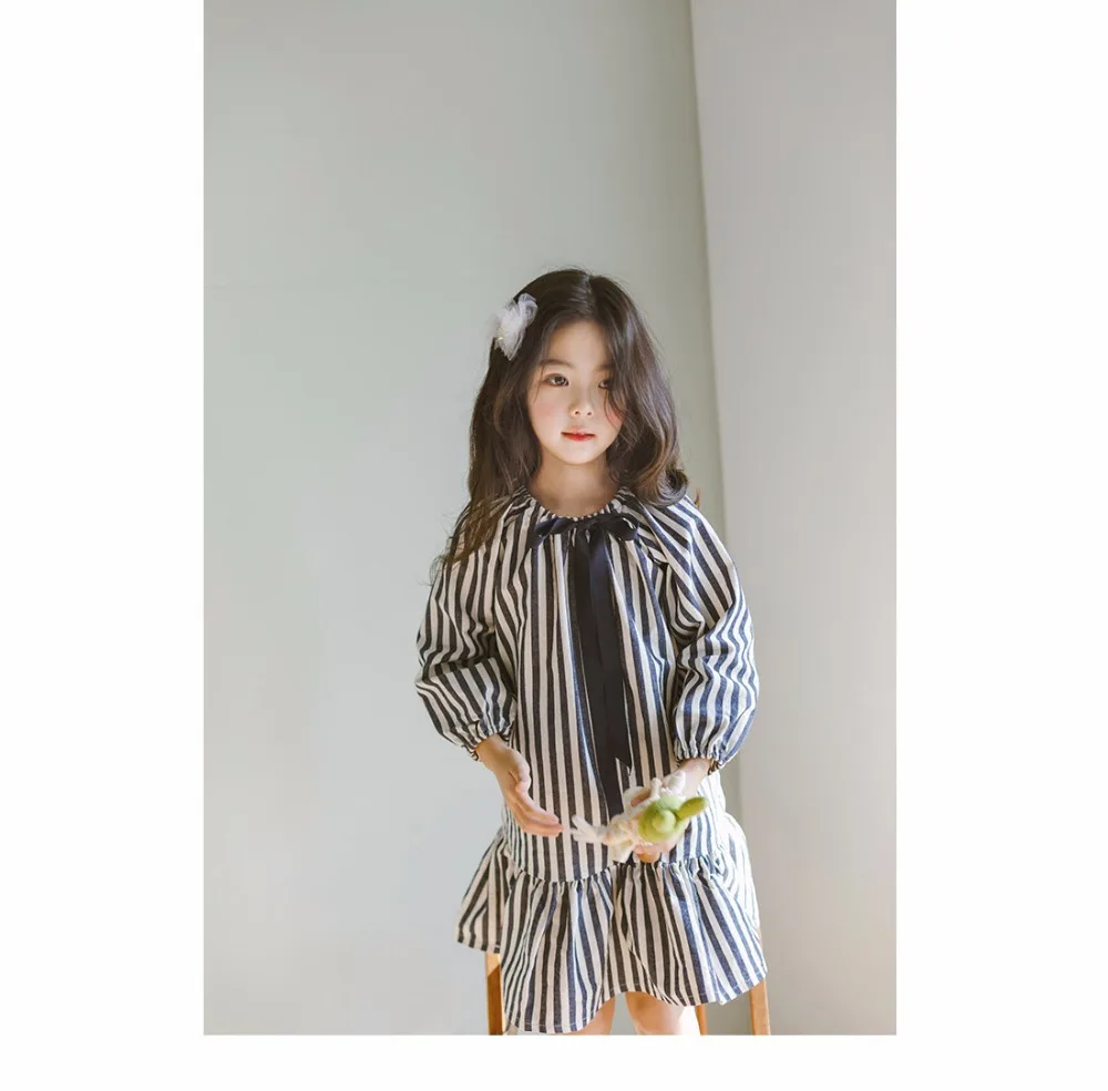 ruffles baby teenage girls dress long sleeve cotton black white striped princess dresses for little girls school  clothing  4 5 6 7 8 9 10 11 12 13 14  years old little big teenage girl dress princess girls autumn dress  (6)