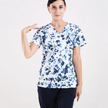 Женский китайский скраб с принтом набор униформа медсестры медицинские скрабы доктор уход наряд Топ Брюки спортивные ультра мягкие летние скрабы