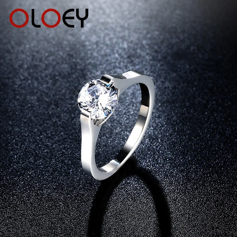 OLOEY Minimalist Fashion Cubic Zirconia Wedding Ring Stainless Steel