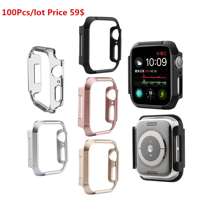 Пластиковый корпус для Apple Watch Series4 100 шт./партия, совместимый с iWatch 40 мм 44 мм черный белый чехол для мужчин/женщин