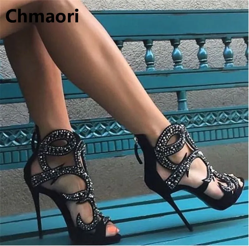 

2018 Summer ankle boots Serpentine segmentation hollow design with admiralty peep toe cover heel thin heel high heel ankle boots