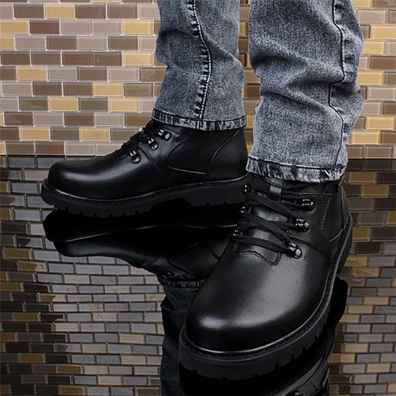 

Winter Warm Men Leather Boots Motorcycle Boots Big Size 39-48 High Quality Man Genuine Leather Shoes With Fur Lining