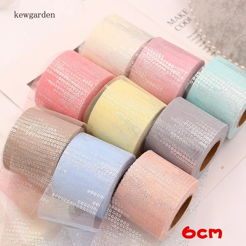 

Kewgarden Sequin Gauze Voile Ribbon 6CM 10CM DIY Boknot Accessories Handmade Tape Packing Lace Webbing 20 Meters