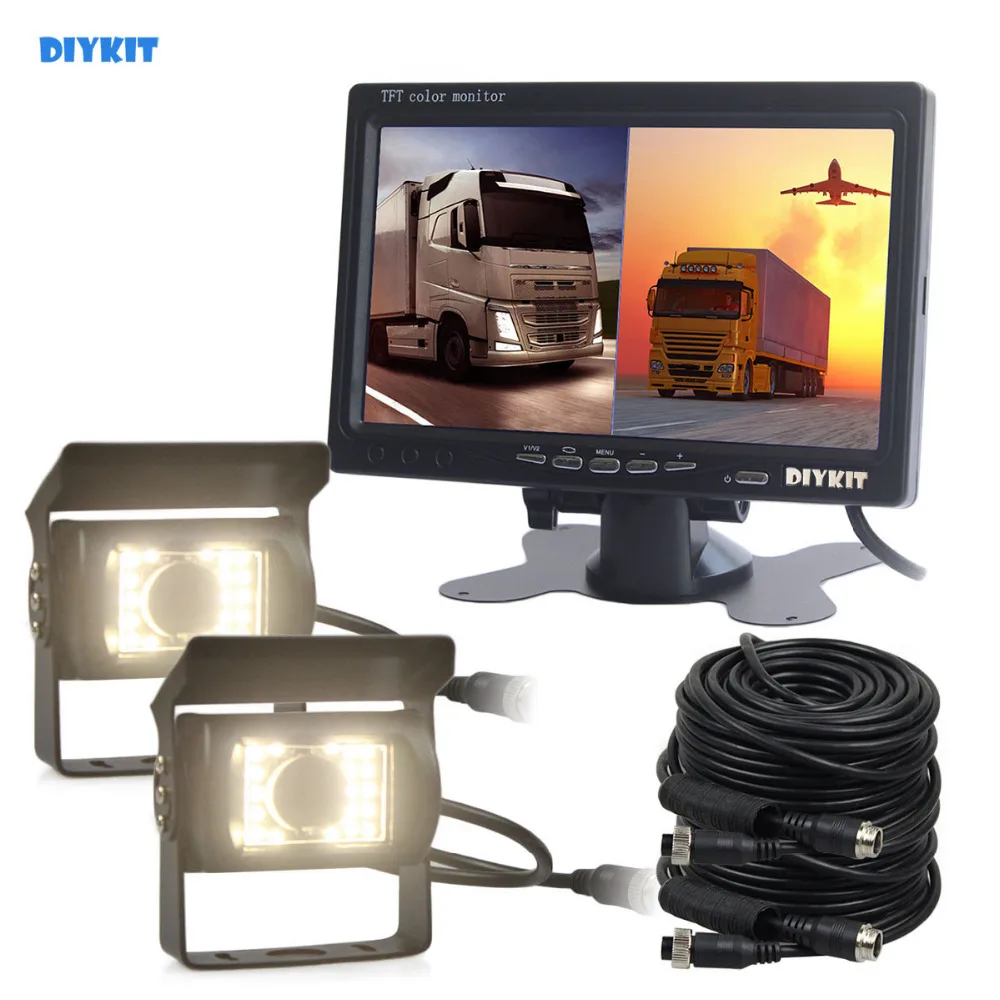 

DIYKIT DC12V - 24V 7inch 2 Split LCD Screen Car Monitor LED Night Vision CCD Rear View Car Camera System for Bus Houseboat Truck