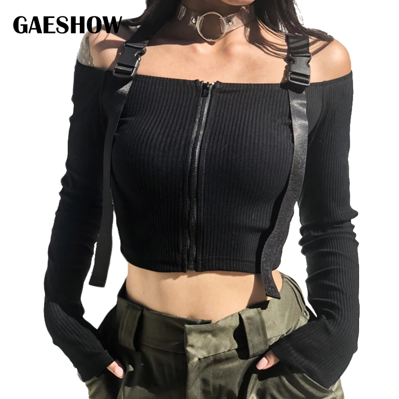 Gaeshow пикантные с открытыми плечами Топы Для женщин блузка уличной молния повязку