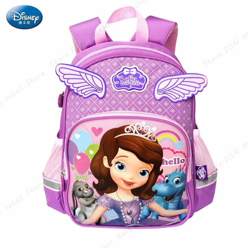Подлинная Дисней Милая принцесса София школьная книга рюкзак с 3D Крылья ангела Дети большой емкости красная сумка для девочек креативный подарок - Цвет: purple