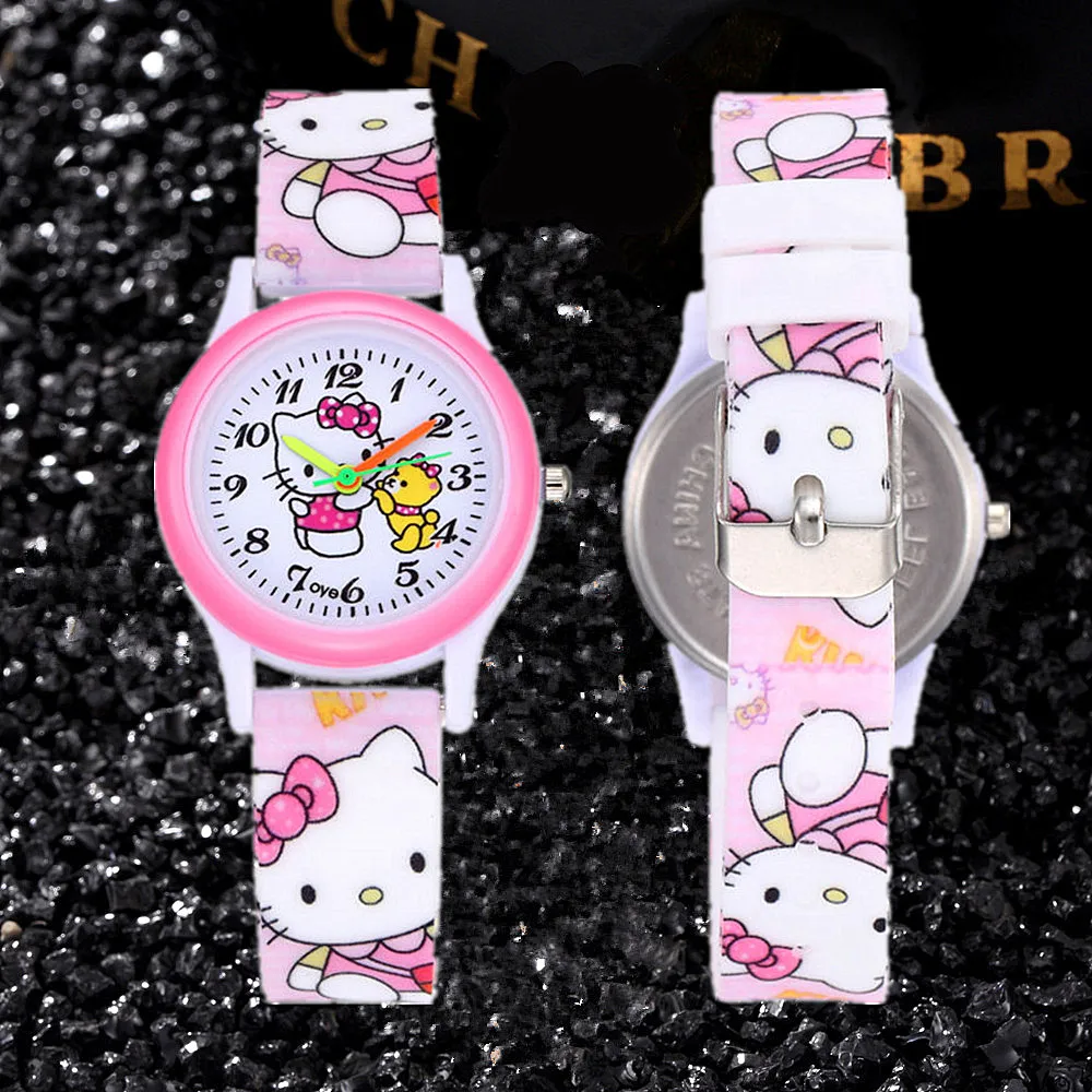 fashion hello kitty silicone strap cartoon kids clocks dress saats 