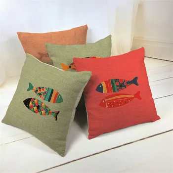 

Colorful Sea Fish Pattern Cotton Linen Cushion Cover animal Pillowcase Chair Waist Throw Pillow Cover 18x18 inches