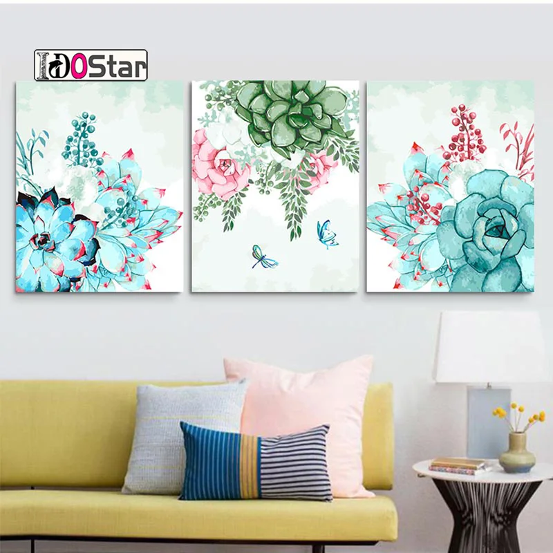 

DIY Painting By Numbers with Flower scape Pictures Wall Art Acrylic Painting On Canvas and handPainted Home Decor 40x50x3pcs/set