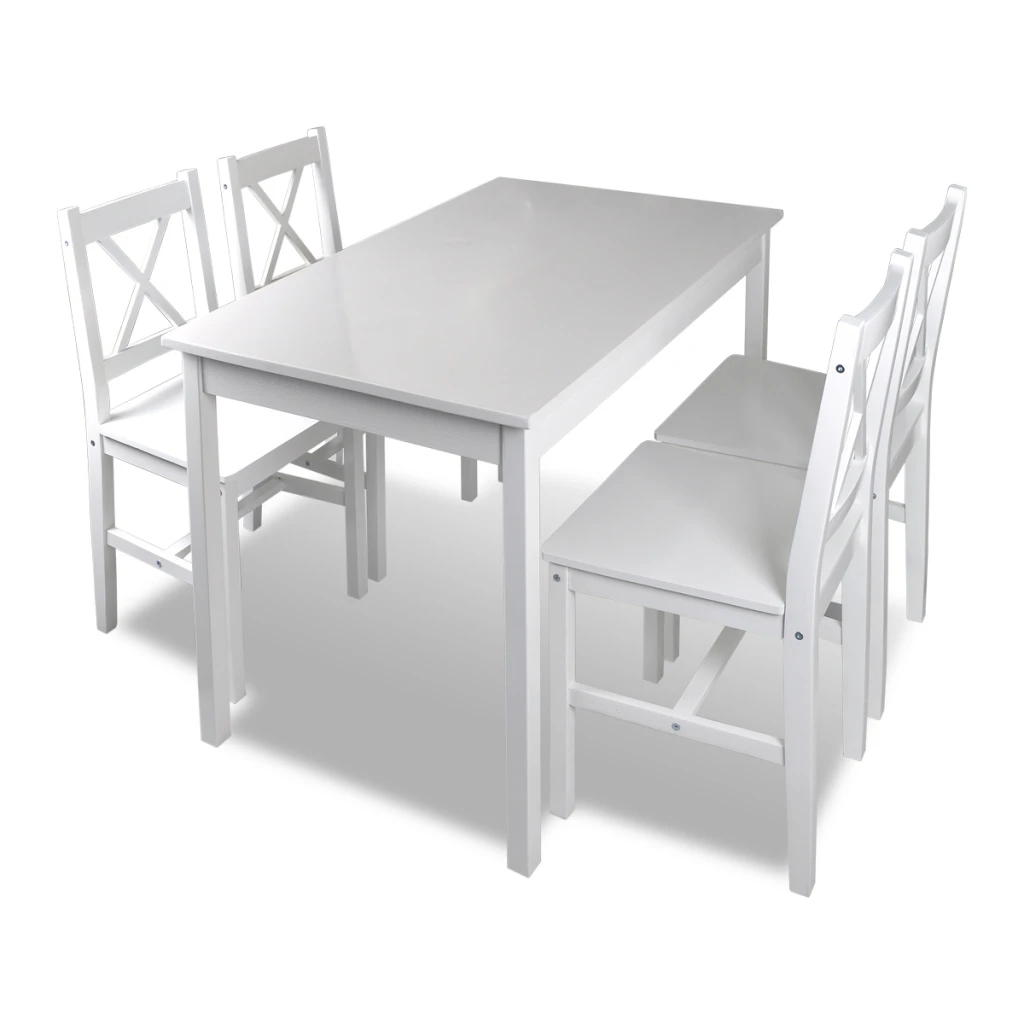 Wooden Table With 4 Wooden Chairs Furniture Set White Solid Wood