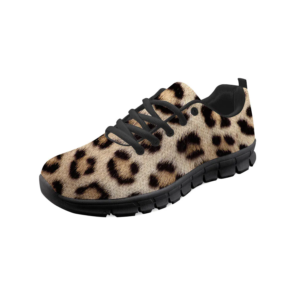 

ThiKin Cool Brown Leopard Women Casual Sneakers 3D Printing Animal Skin Pattern Ladies Lace-up Flats Shoes Comfortable Walking