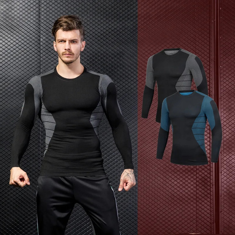 

Winter 2019 Men High Elastic body shapers thermal underwear Male Fitness patchwork Base Layers Compression long sleeve T-shirts