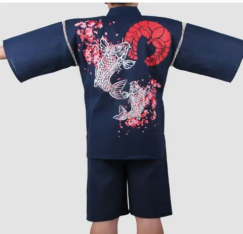 Мужской летний банный халат-кимоно с шортами традиционный японский хлопковый Пижамный костюм Винтажный Мужской домашний халат 062508 - Цвет: 4