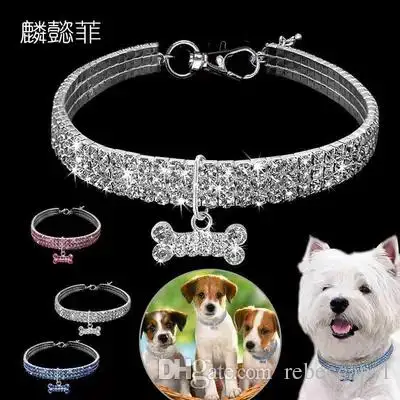 

3 Rows crystals Dog Apparel Necklace Pets Necklet Dog Chain Pet Supplies Dogs Cat Collar Necklet