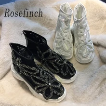 Sring/летние женские кроссовки с кристаллами; женские модные кружевные кроссовки ручной работы; повседневная обувь на платформе для взрослых и девочек; WK126