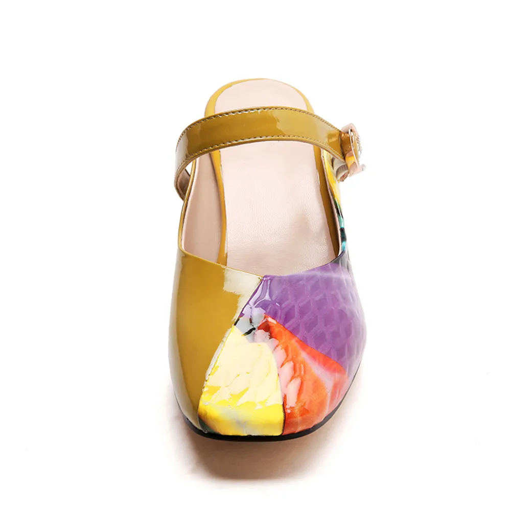 En Carré Boucle Simple Arrivent Véritable Morazora Color Nouveau Mélangées Cuir Talon Couleurs Confortable Femmes 2018 Pompes Chaussures D'été BqwHZUHPn