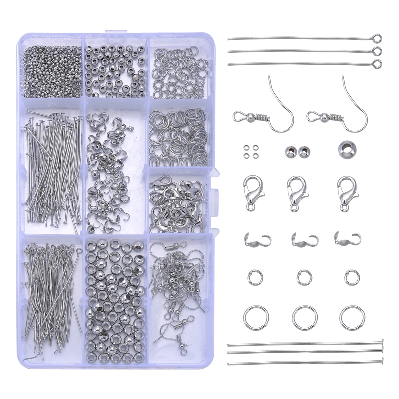 

490PC/Box Alloy Open Ring Lobster Ear Hook Bead Pin T Pin Buckle For DIY Jewelry Findings Making Accessories