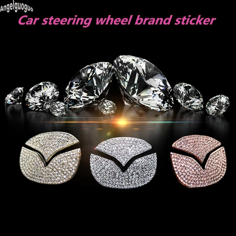Metal Simulation Crystal Car Steering Wheel Badge Decoration Sticker Trim Cover For Mazda Axela CX-4 CX-5 7 9 ATENZA Accessories