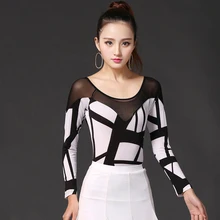 Топ для латинских танцев, женский, ледяной шелк и сетка, длинный рукав, красный/черный, для бальных танцев, топы для женщин, Шелковый топ, Леопардовый, одежда для сценических тренировок