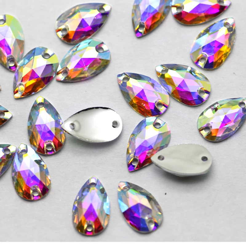 

50pcs 7*12mm crystal AB Silver Base FlatBack Sew On Stone Droplet Resin Sewing On Rhinestone For Jewelry And Strass