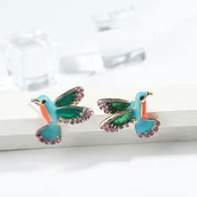 Европейский и американский стиль нежное глянцевое покрытие серьги-гвоздики в форме милой птички кристалл сверла серьги для женщин модные подарки