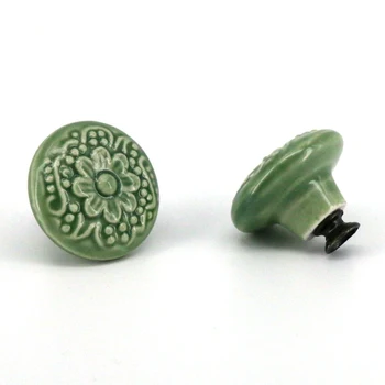 

4PCS Ornate Cabinet Knobs Ceramic Vanity Drawer Pulls Dresser Handles Vintage Large 44mm Embossed Knob with Antique Brass Base