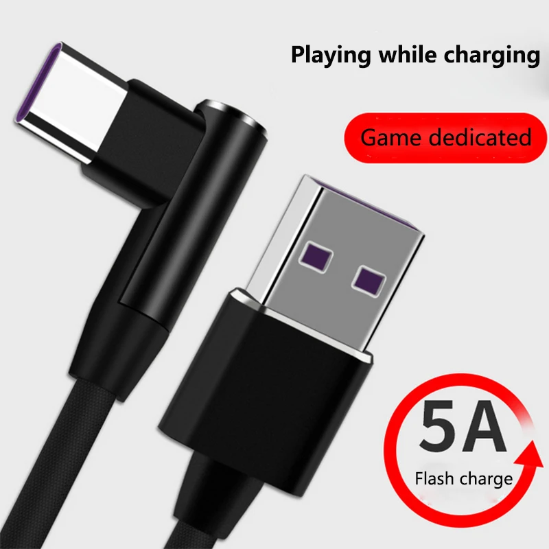 

1M 5A Super charger 90 Degree USB 3.0 type c charging Cable For Huawei P20 pro P9 P10 plus mate 9 10 Xiaomi 5s plus 8se mix 2 2s