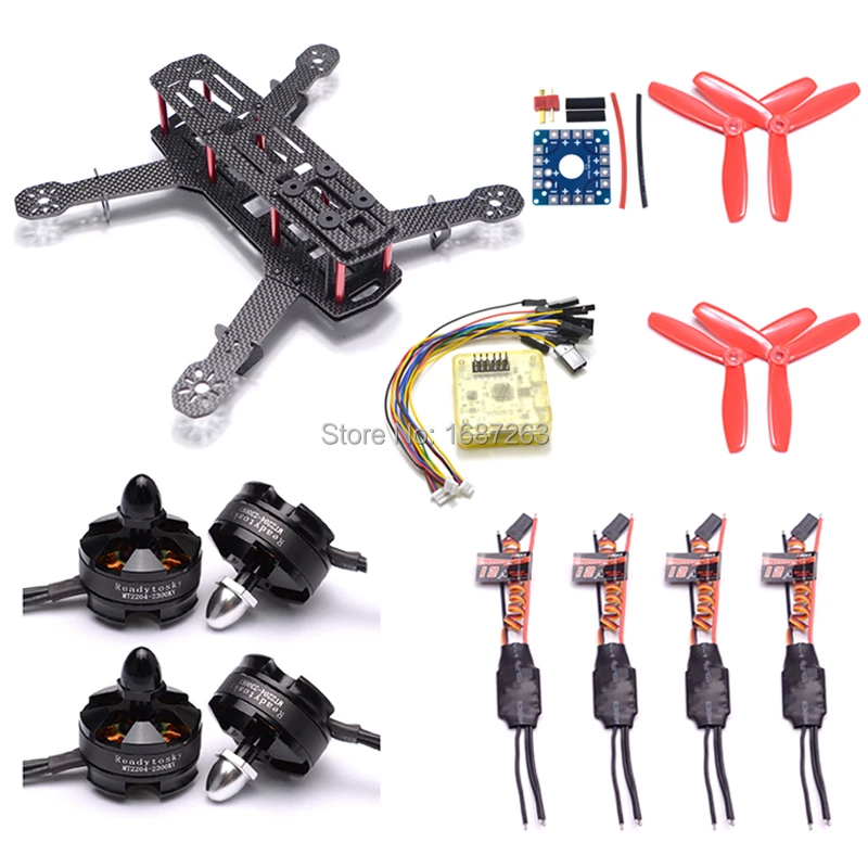 

ZMR250 250mm Carbon Fiber Mini Quadcopter Frame Kit w/ CC3D EVO Flight Control + 2204 2300KV Motor 12A ESC 5045 Prop for QAV250