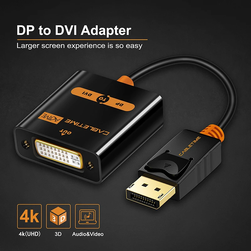 CABLETIME Display Port to DVI adapter Male to Female Active DP Convertor to DVI Extention 1080P 3D for HDTV PC Projector C080 CABLETIME Display Port to DVI adapter Male to Female Active DP Convertor to DVI Extention 1080P 3D for HDTV PC Projector C080