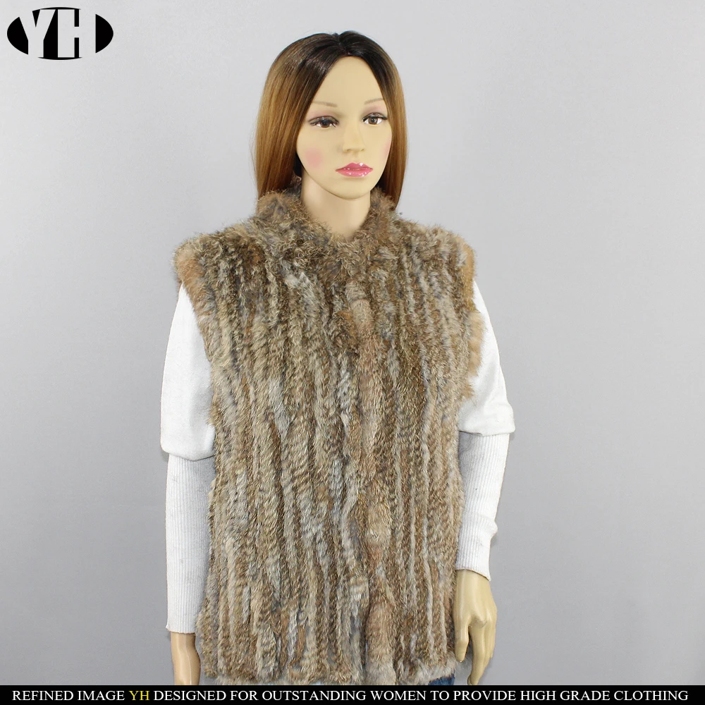 

2019 New arrive women real rabbit fur vest Hand-woven knitted fur gilet lady fashion fur waistcoat thick warm clothing
