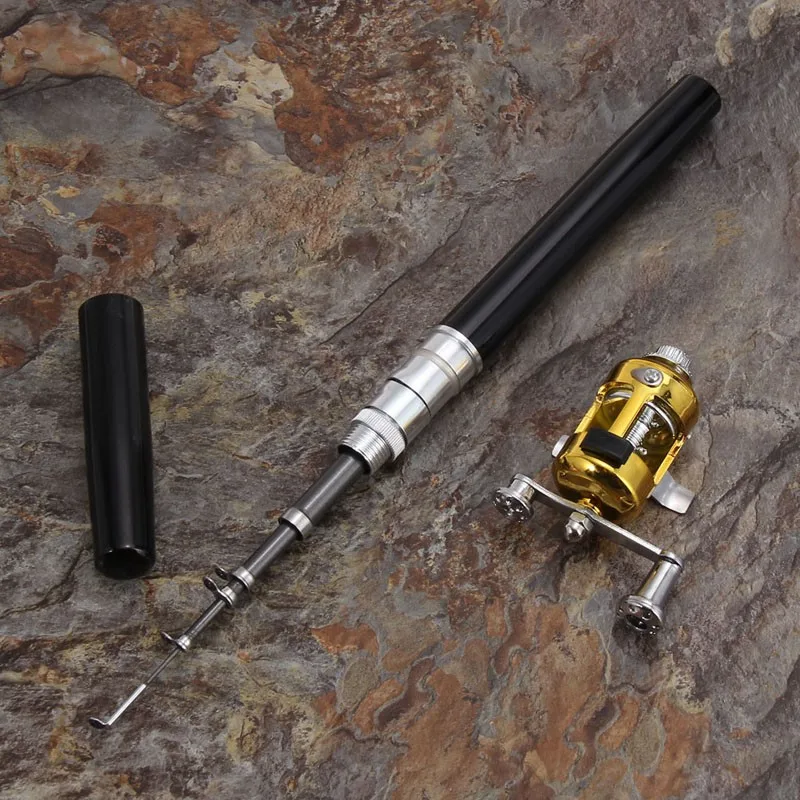 Портативная карманная телескопическая мини-удочка из алюминиевого сплава в форме ручки, Удочка с катушкой, сверхлегкая спиннинговая рыба