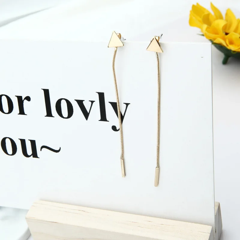 Vintage Sequins Triangle Tassel Drop Earrings Long Chain Dangle Drop Earrings For Women Pendientes Brincos 2017