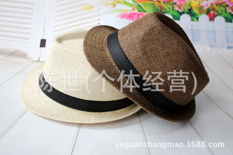 Летняя соломенная одноцветная джазовая шляпа мужская шляпа среднего возраста дышащая Солнцезащитная травяная шляпа
