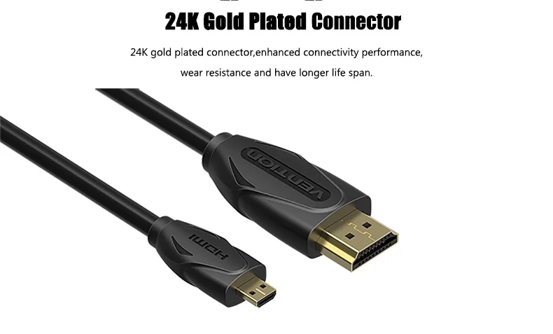 Vention Micro HDMI к HDMI кабель позолоченный HDMI 2,0 в 3D 1 м 1,5 м 2 м Высокое качество HDMI кабель адаптер для планшета HDTV камеры