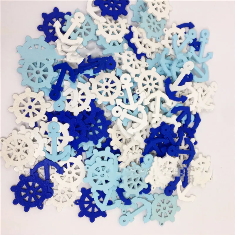 

100pcs/lot party DIY Wooden Sea Anchor Wheel Nautical Craft Scrapbook Embellishment Home Decor Mixed Flatback 25mm