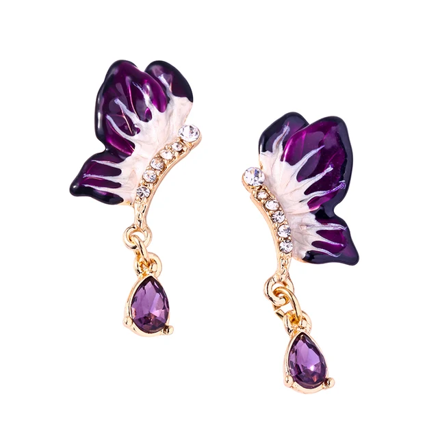 Женские серьги гвоздики с фиолетовыми эмалью wing yuk tak корейские