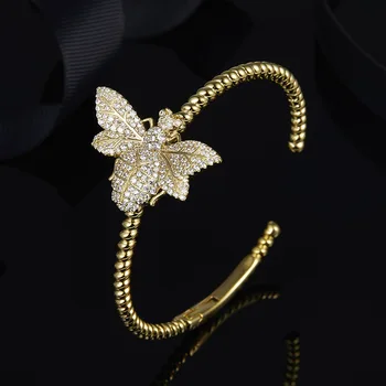 

[MeiBaPJ]S925 Pure Sterling Silver Golden Color Big Wasp Bangles For Women Fine Brand Charm Bracelet Party Jewelry