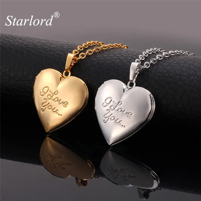 

Starlord Heart Memory Locket Women Men Necklaces & Pendants Gold Color Charm I LOVE YOU Photo Floating Locket Necklace P269