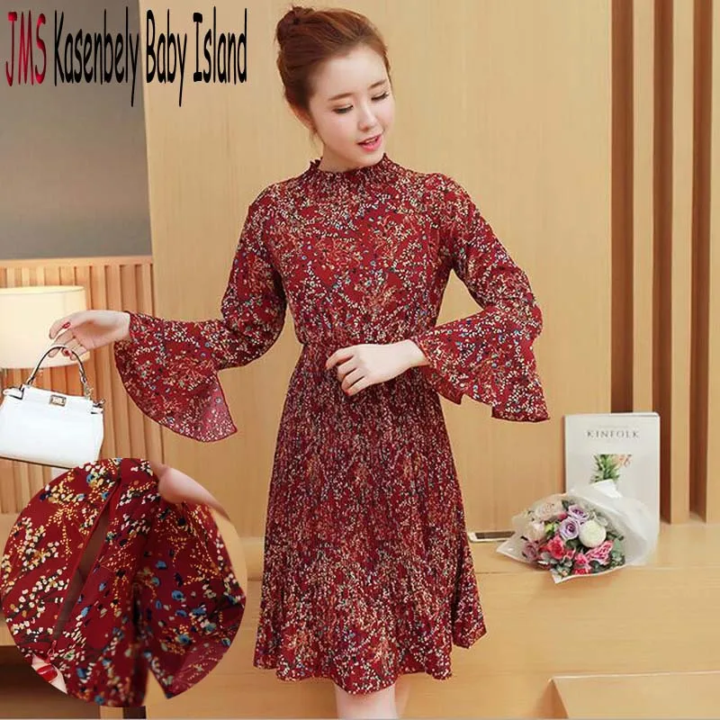 

JMS Kasenbely Summer Pregnancy Dress Long-Sleeve Maternity Clothes Nursing Dress Turleneck Breastfeeding Vestido for Mother