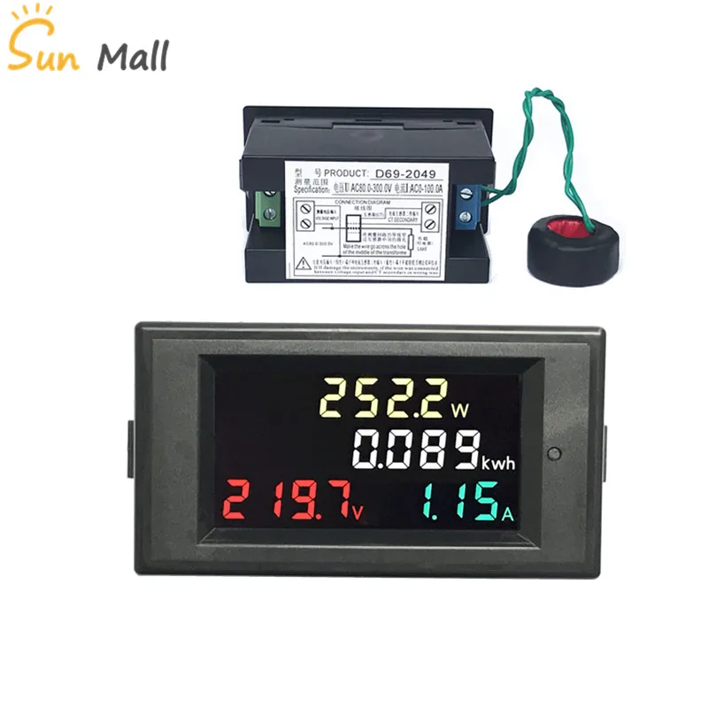 

AC80-300V 100A/AC200-450V 100A HD Color LCD Active Power Meter Digital Display AC Voltmeter Ammeter Energy Meter