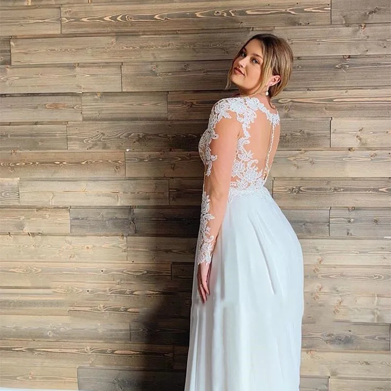 Long Sleeve A-Line Lace Wedding Gowns  (2)