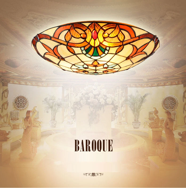 

Modern Baroque Tiffany Style 12/16/20 inch LED E27 Pastoral Ceiling Light with Round Glass Lampshade lamparas de techo abajur