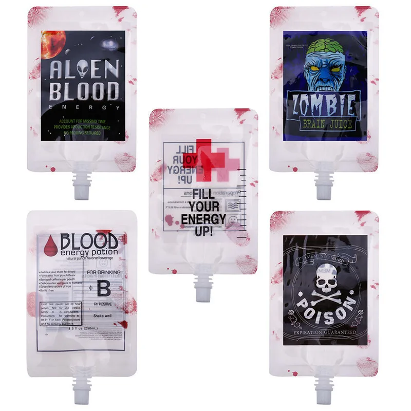 

250ml Transparent Clear Medical PVC Material Reusable Blood Energy Drink Bag Halloween Vampire Pouch Props Freeshipping