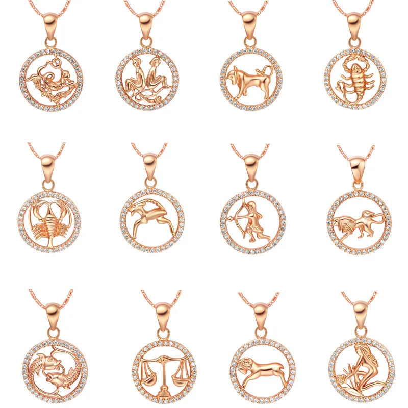 

Rose Gold 12 Zodiac Constellation Pendant Choker Necklaces for Women Long Chain Necklace bijoux Jewelry femme Wholesale in Bulk