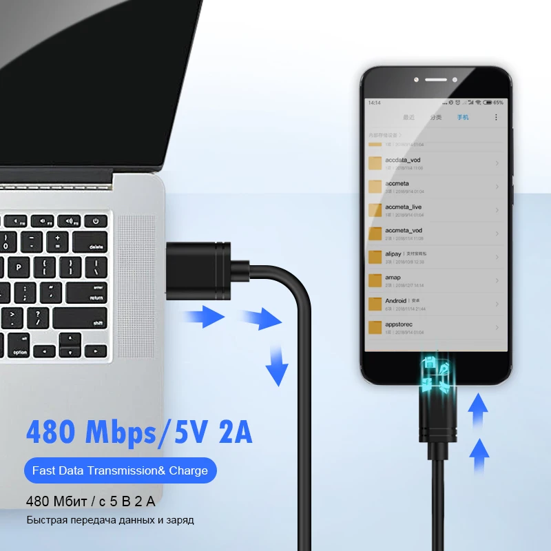 !ACCEZZ 2pcs Micro USB Charger Data Cable For Samsung Galaxy S7S6 Edge Huawei Xiaomi 4 Redmi Note 5 Pro Nylon Fast Charging Cord