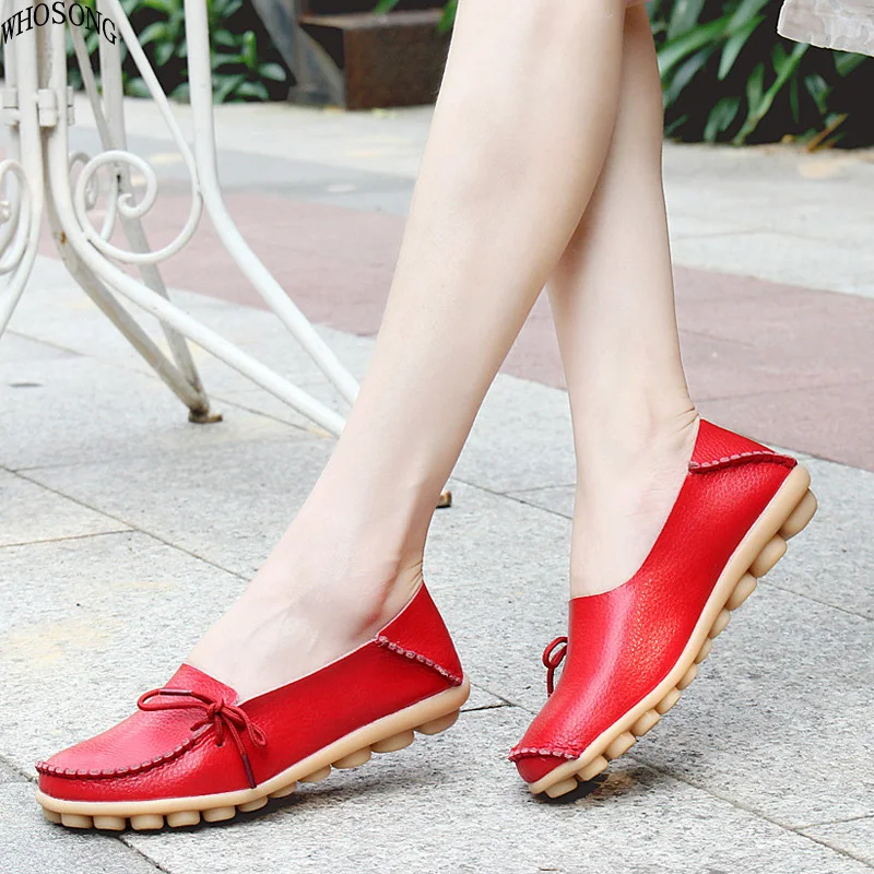 

WHOSONG Women's Shoes Moccasins Real Leather Mother Female Loafers Soft Leisure Flats Ladies Driving Ballet Casual Footwear M73